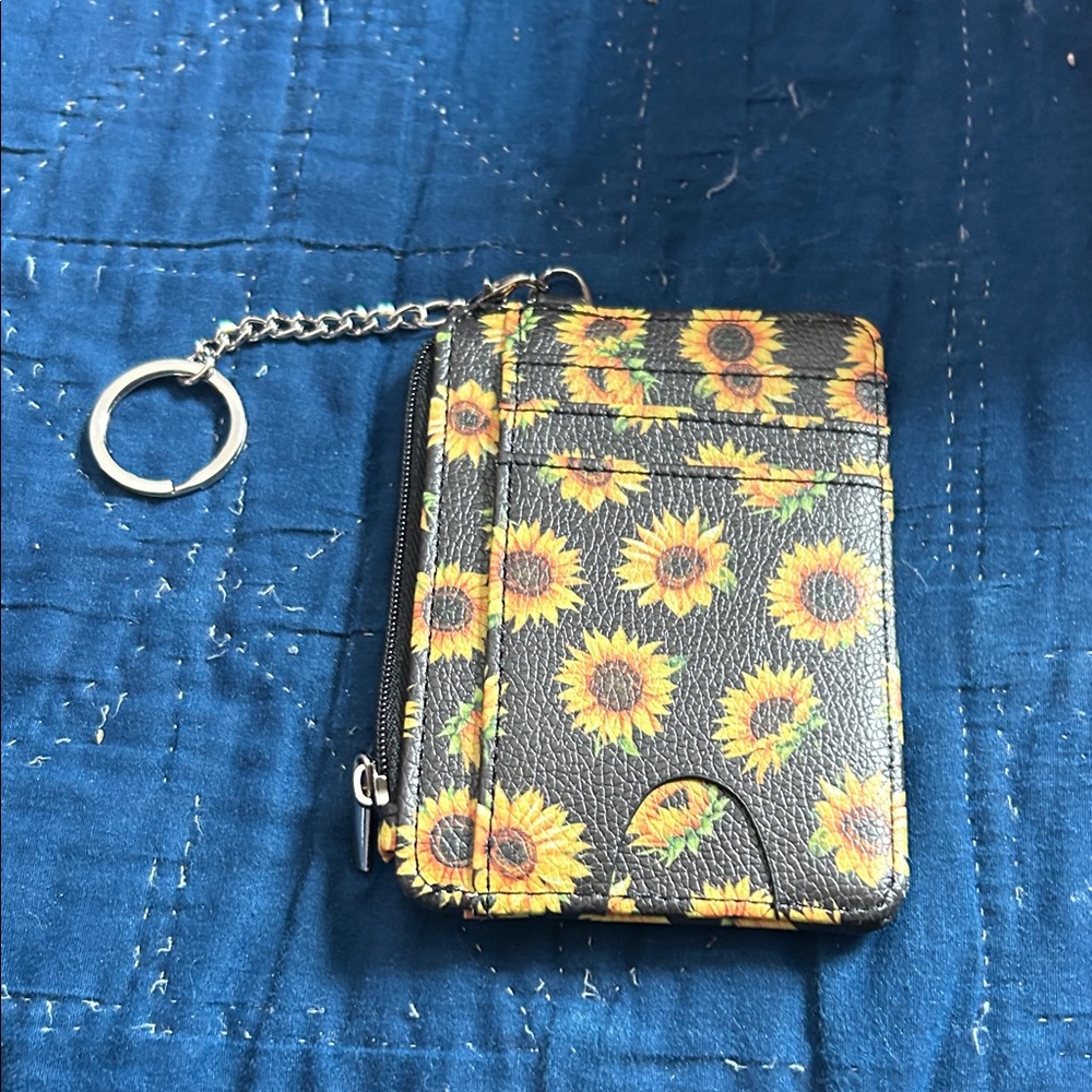 Sunflower Print Card Holder Keychain